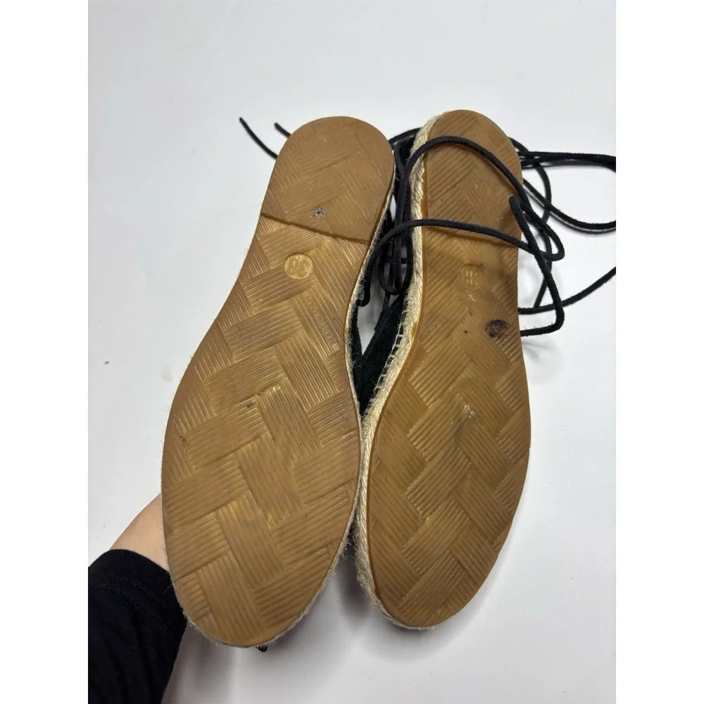 Free People Marina Black Nubuck Espadrille Sandals Round Toe Lace Up Sz EUR 38